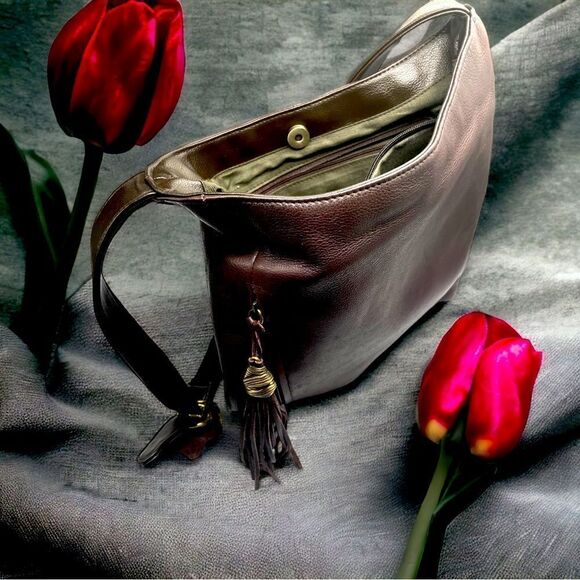 Soft Leather Shoulder Bag in Chocolate Brown l Gold Hardware Medium l Tassel EUC - Picture 3 of 13